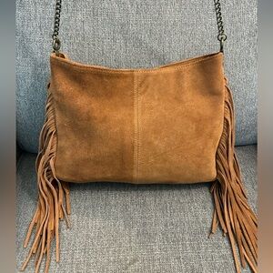 Suede Fringe Shoulder Bag in Tan